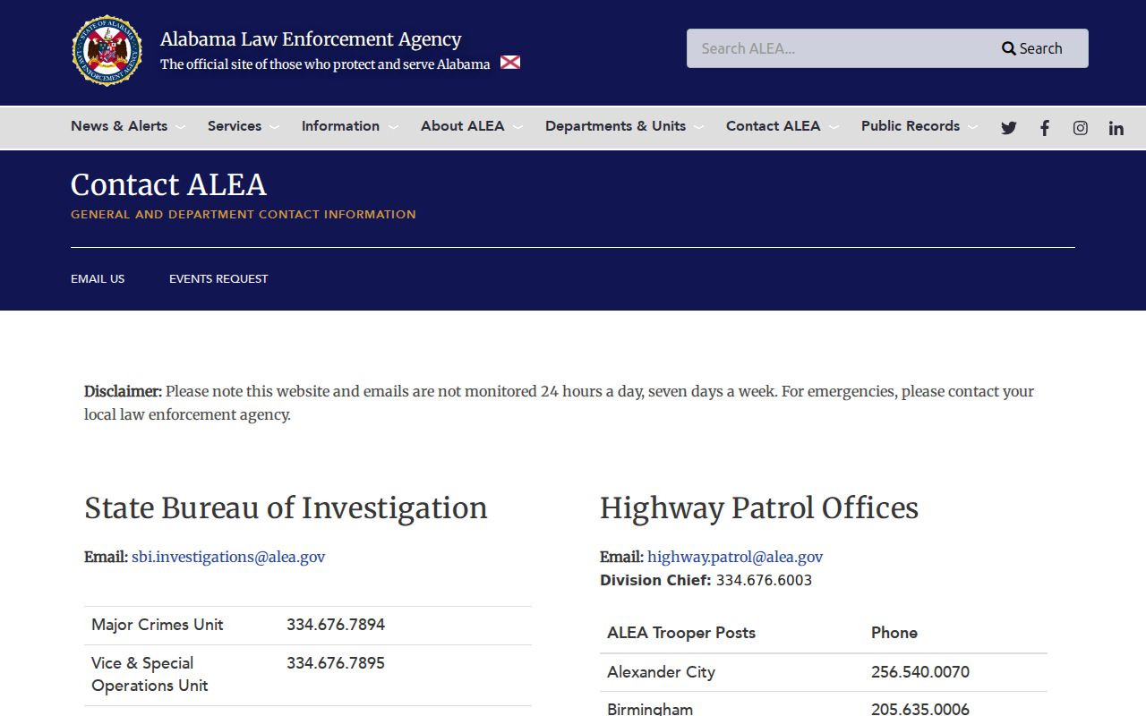 Crenshaw County arrest search ALEA contact routing