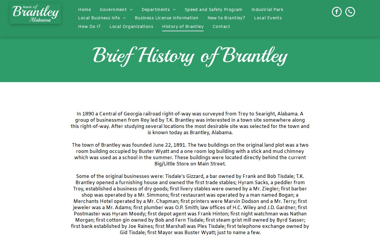 Brantley history page for Crenshaw County criminal records research
