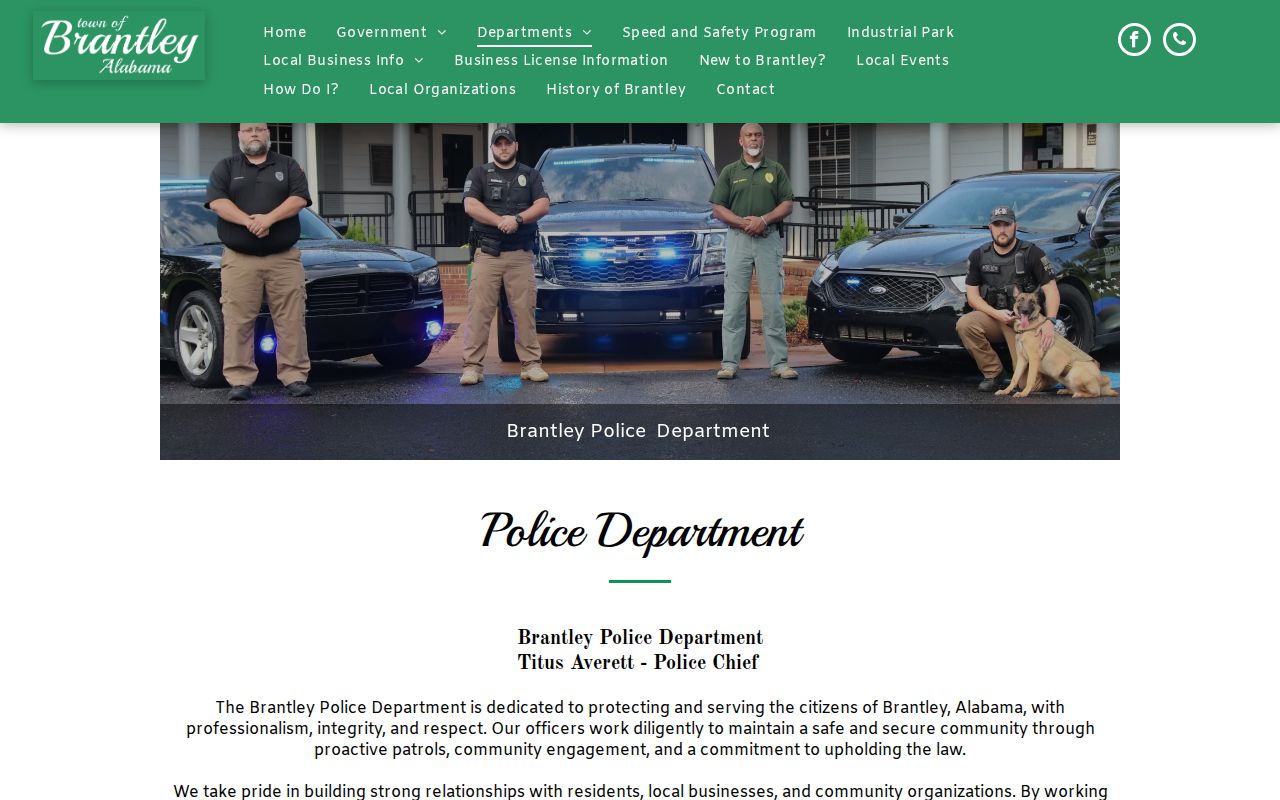 Brantley Police Department page for Crenshaw County criminal records