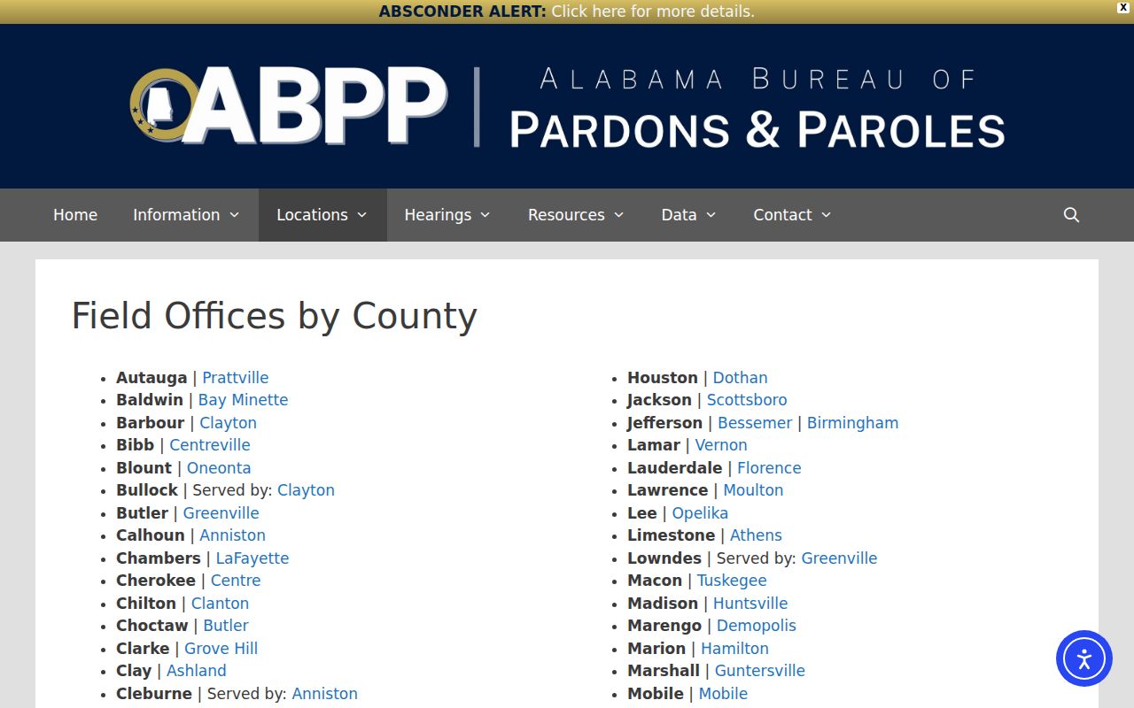 Crenshaw County criminal supervision record routing to ABPP Greenville
