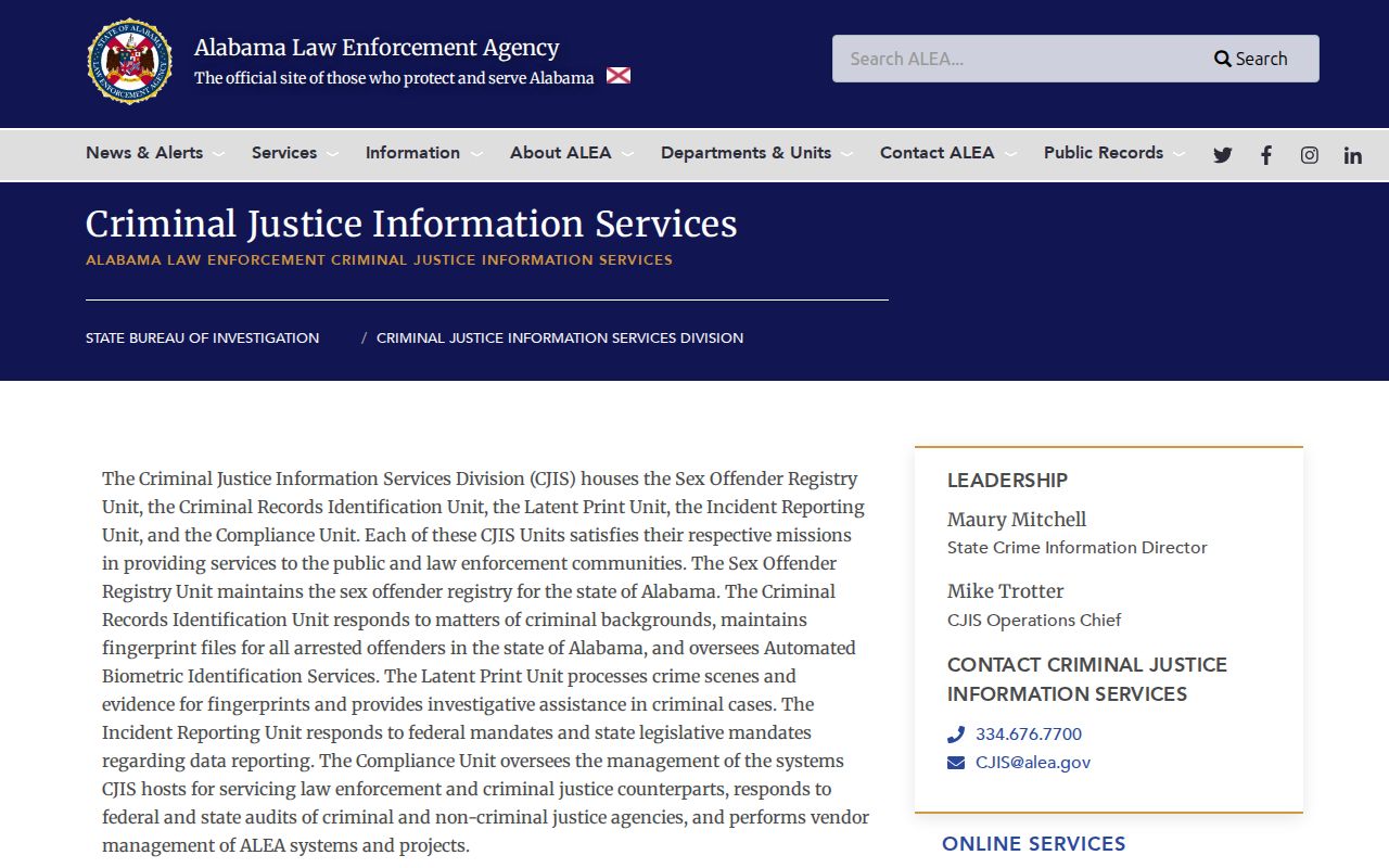 Crenshaw County criminal history through the ALEA CJIS Division