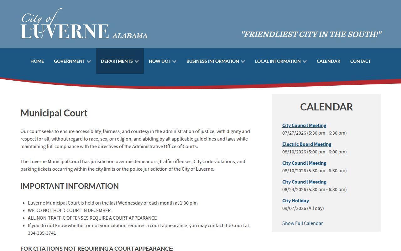 Luverne criminal records Municipal Court contact and process page