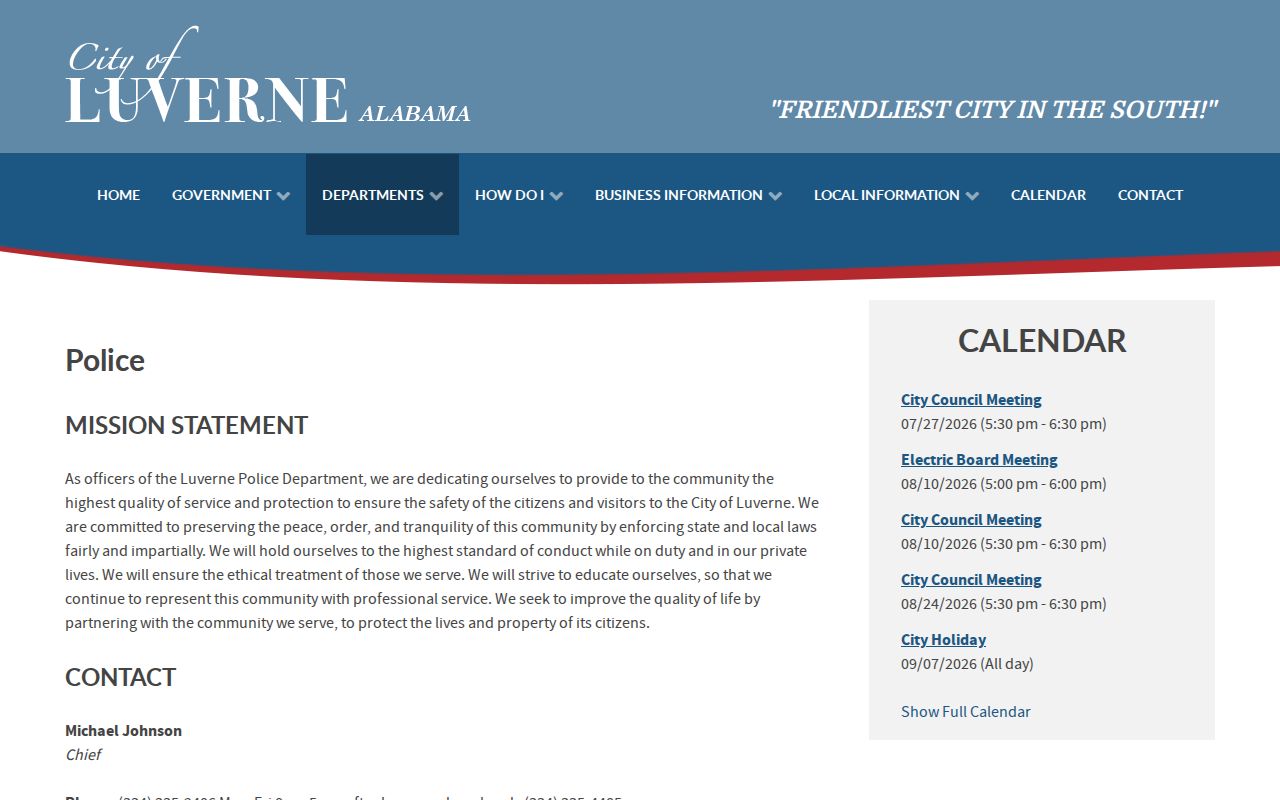 Luverne criminal records Police Department contact page